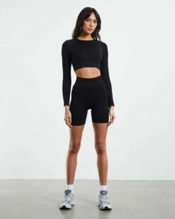 Long Sleeve Rib Crop Top Black 10 Long Sleeve Rib Crop Top Black -Insight Shop 3 15023