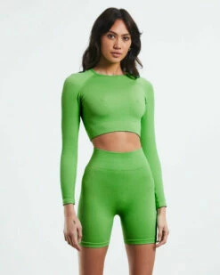 Long Sleeve Rib Crop Top Green 10 Long Sleeve Rib Crop Top Green -Insight Shop 3 15029