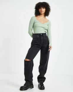 Deep V-Neck Long Sleeve Top Dusty Sage Green 10 Deep V-Neck Long Sleeve Top Dusty Sage Green -Insight Shop 3 1835