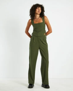 Addison Pinstripe Pants Olive -Insight Shop 3 18628