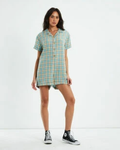 Afends Hemp Playsuit Tan Check 10 Afends Hemp Playsuit Tan Check -Insight Shop 3 20099