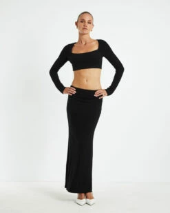 Polly Slinky Long Sleeve Crop Top Black -Insight Shop 3 20691