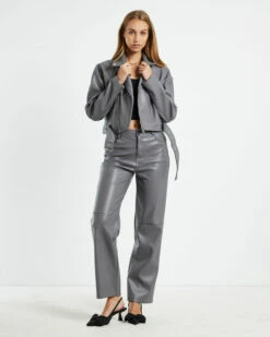 Enya Boxy PU Biker Jacket Grey 10 Enya Boxy PU Biker Jacket Grey -Insight Shop 3 20930