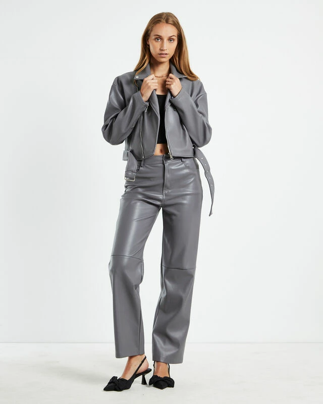 Enya Boxy PU Biker Jacket Grey 5 Enya Boxy PU Biker Jacket Grey - Image 3