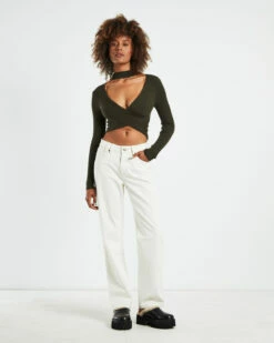 Amelia Choker Long Sleeve Top Khaki Green -Insight Shop 3 21878