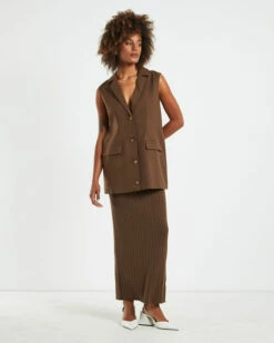 Lyka Sleeveless Blazer Chocolate Brown -Insight Shop 3 22183