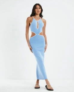 Athena Contrast Bind Midi Cut Out Dress Blue 10 Athena Contrast Bind Midi Cut Out Dress Blue -Insight Shop 3 23228