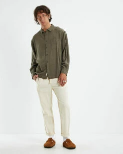 Harrison Linen Long Sleeve Shirt Olive Green -Insight Shop 3 23897