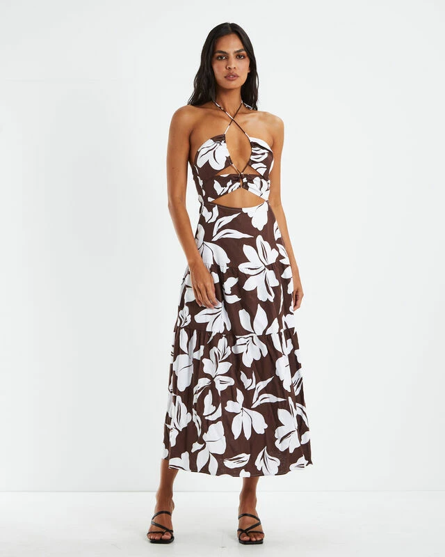 Niah Tiered Tie Up Dress Brown/White 5 Niah Tiered Tie Up Dress Brown/White - Image 3