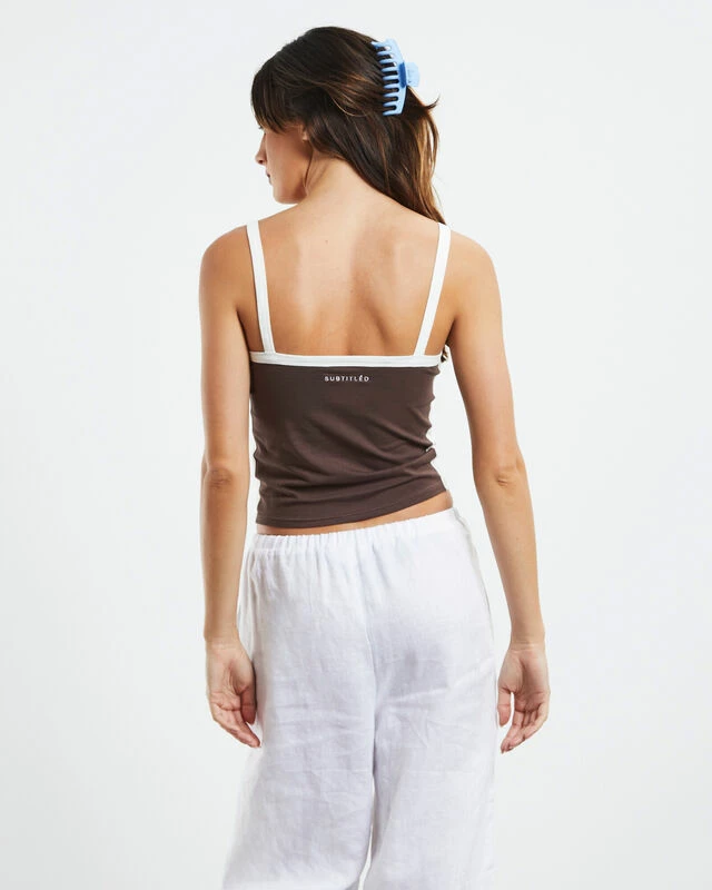 Ellie Contrast Tank Top Chocolate Brown 5 Ellie Contrast Tank Top Chocolate Brown - Image 3