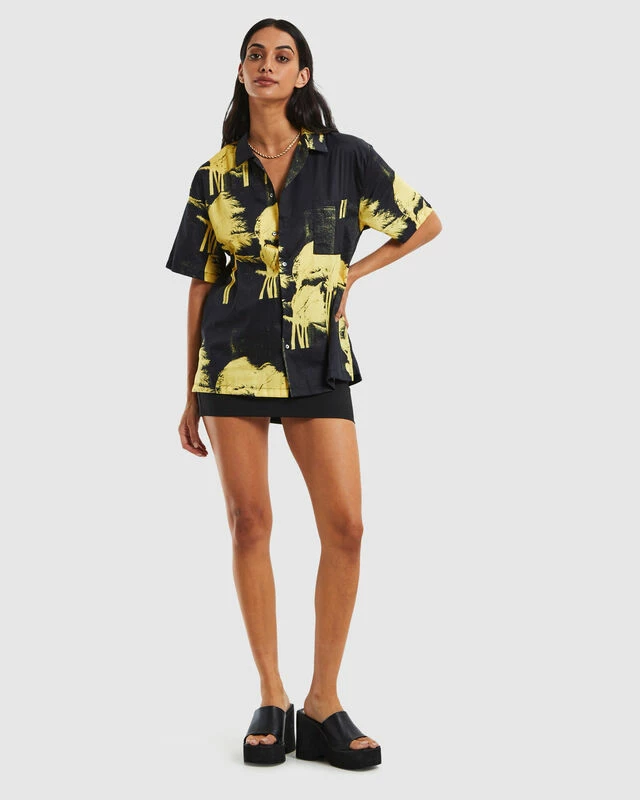 Hawaiian Short Sleeve Shirt Windy Nice Black/Yellow 5 Hawaiian Short Sleeve Shirt Windy Nice Black/Yellow - Image 3