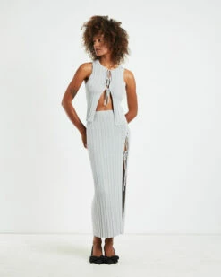 Sadie Tied Up Lurex Knit Midi Skirt Grey -Insight Shop 3 26889