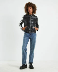 Tenille Racing Stripe Moto Jacket Black -Insight Shop 3 26919