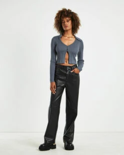 Willow Hook Front Knit Long Sleeve Top Slate Gray -Insight Shop 3 27077