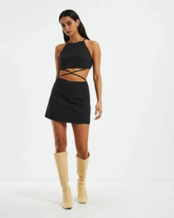 Sabrina Pinstripe Cut Out Dress Black -Insight Shop 3 28974