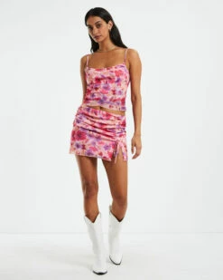 Jessica Watercolour Floral Mesh Skirt Pink -Insight Shop 3 30238