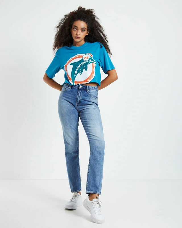 Mitchell & Ness HWC Miami Dolphins Vintage Crop T-Shirt Faded Teal 5 Mitchell & Ness HWC Miami Dolphins Vintage Crop T-Shirt Faded Teal - Image 3
