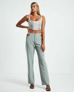 Lori Cut Out Tailored Pants Green 10 Lori Cut Out Tailored Pants Green -Insight Shop 3 33637