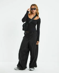 Open Neck Long Sleeve Top Black -Insight Shop 3 38632