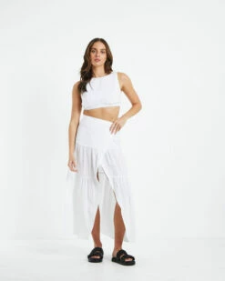 Ivy Wrap Linen Tiered Skirt White -Insight Shop 3 42273
