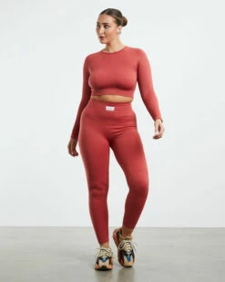 Full Length Rib Leggings Red -Insight Shop 3 42567