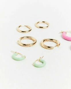 Pastel Enamel Huggie Earring Pack Gold -Insight Shop 3 44547