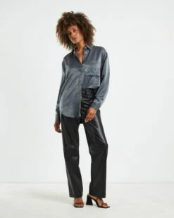 Tina Silky Oversized Long Sleeve Shirt Charcoal -Insight Shop 3 47553