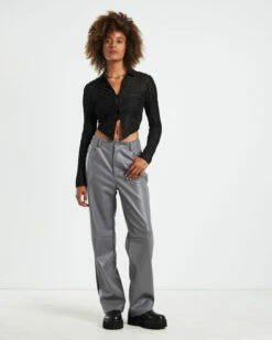 Aisha Textured Mesh Butterfly Hem Long Sleeve Shirt Black -Insight Shop 3 47777