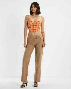 Viccy Strappy Cross Front Corset Check Orange -Insight Shop 3 51531