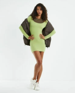 Open Neck Long Sleeve Dress Lime -Insight Shop 3 53116