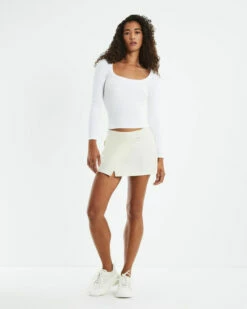 Open Neck Long Sleeve Top White -Insight Shop 3 54569