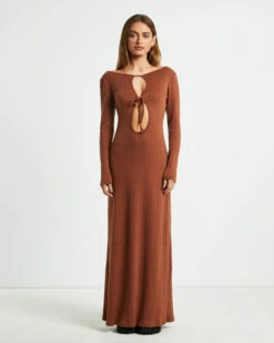 Tallulah Long Sleeve Maxi Dress Chestnut Brown 10 Tallulah Long Sleeve Maxi Dress Chestnut Brown -Insight Shop 3 57445
