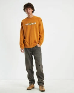 Afends Farming Recycled Knit Crewneck Sweater In Mustard Yellow -Insight Shop 3 58314