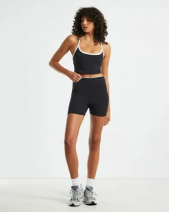 Double Layer Cropped Tank Top Black/White -Insight Shop 3 58518