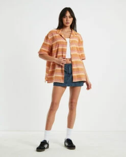 BDG Urban Outfitters BDG Nolan Bowling Shirt Stripe Orange -Insight Shop 3 61797