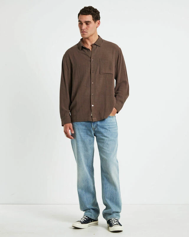 Harrison Linen Long Sleeve Shirt In Umber Brown 5 Harrison Linen Long Sleeve Shirt In Umber Brown - Image 3