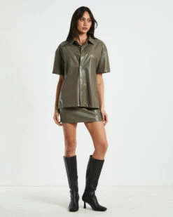 Phoebe Leather Look Shirt In Putty -Insight Shop 3 73178