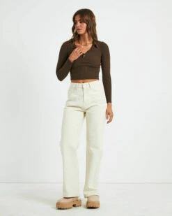 Tori Textured Button Top Choc -Insight Shop 3 73457