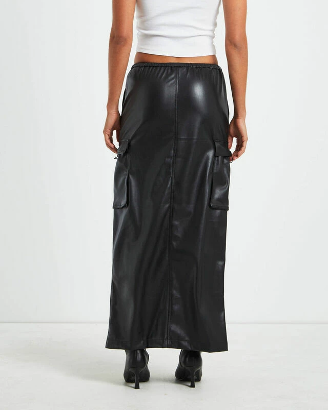 Phoebe Leather Look Cargo Skirt Black 5 Phoebe Leather Look Cargo Skirt Black - Image 3