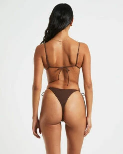 Rib Skinny Strap Triangle Bikini Top In Chocolate Brown -Insight Shop 3 74992