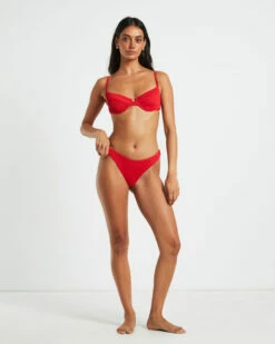 Rib Cut Out Underwire Bikini Top In Red -Insight Shop 3 75037