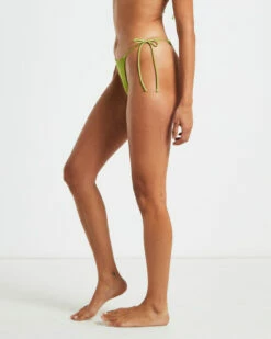 Rib Skinny Strap Tie Side Bikini Bottoms In Citrus Green -Insight Shop 3 75095