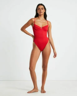 Rib Underwire One Piece In Red -Insight Shop 3 75150