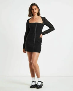 Orson Hook Front Panelled Dress Black -Insight Shop 3 75322