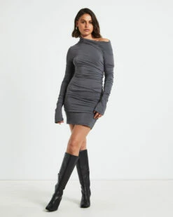 Nyah Long Sleeve Mini Dress In Gunmetal Grey 10 Nyah Long Sleeve Mini Dress In Gunmetal Grey -Insight Shop 3 75885
