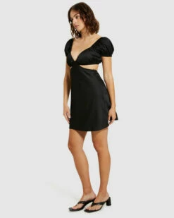 Gisele Satin Puff Sleeve Dress Black -Insight Shop 4 1077