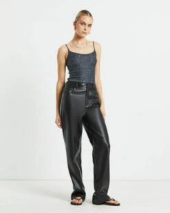 Karli Leather Look Straight Leg Pants In Black -Insight Shop 4 13578