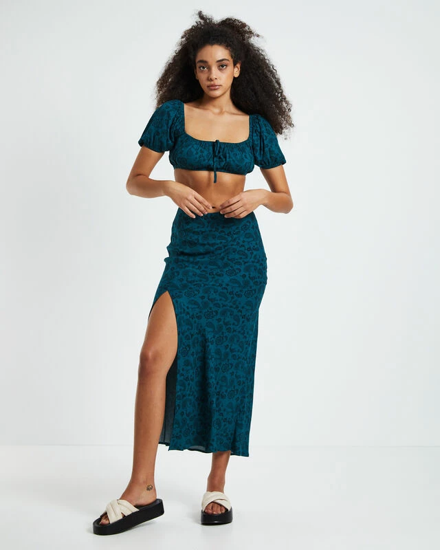 Ava Paisley Gathered Square Neck Top Green 6 Ava Paisley Gathered Square Neck Top Green - Image 4