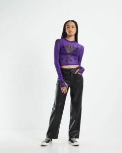 Jewelz Placement Mesh Long Sleeve Top Purple -Insight Shop 4 16548