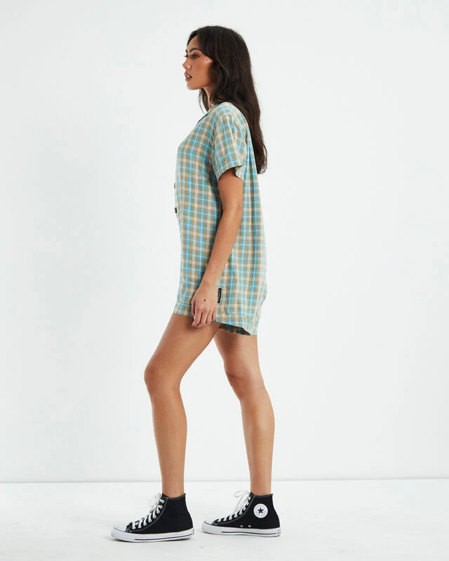 Afends Hemp Playsuit Tan Check 6 Afends Hemp Playsuit Tan Check - Image 4